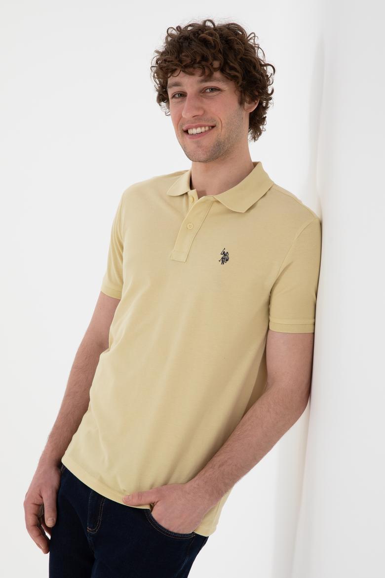 Erkek Slim Fit Polo Yaka Açık Haki Basic Tişört - 50297984324