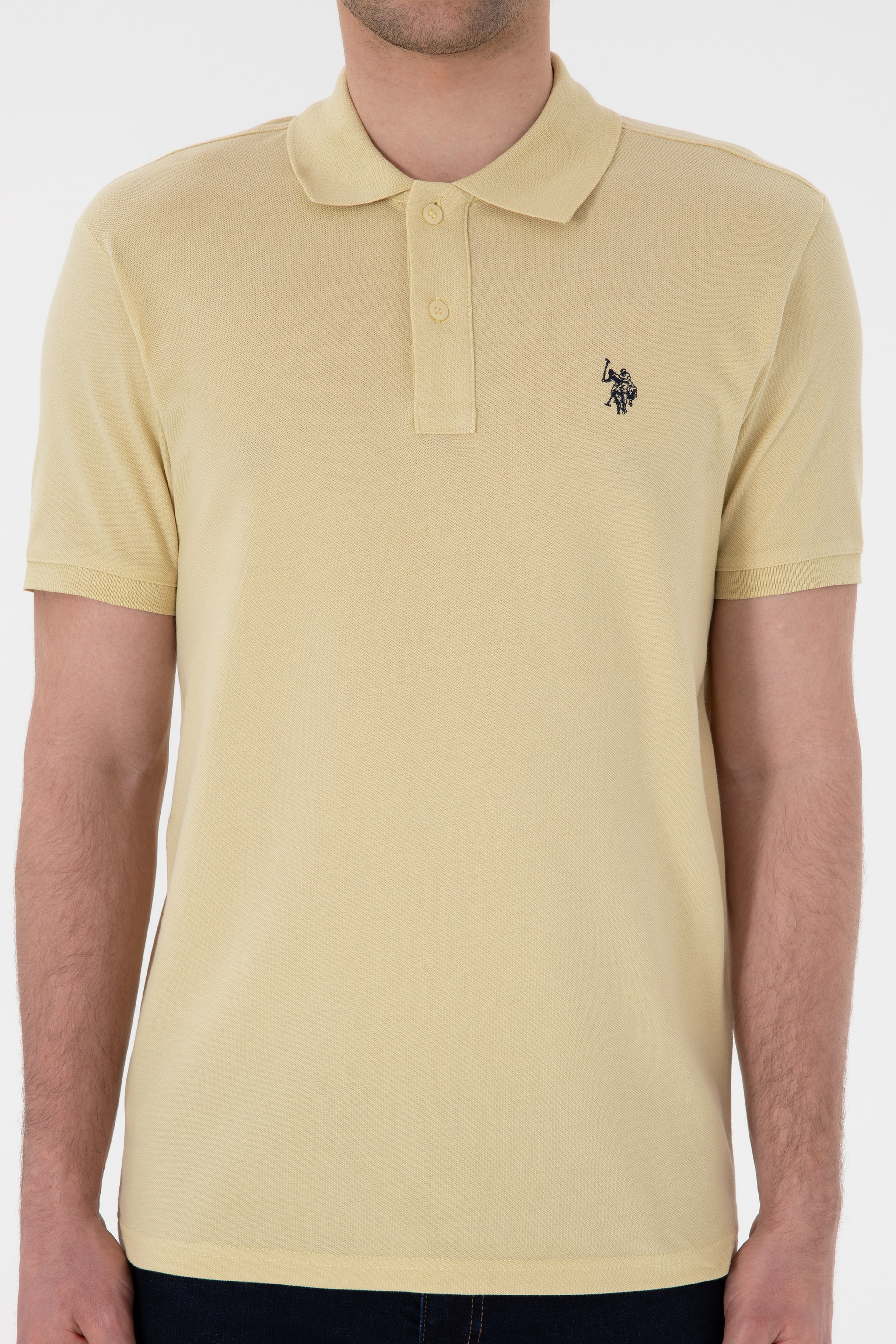 Erkek Slim Fit Polo Yaka Açık Haki Basic Tişört