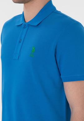 Erkek Slim Fit Polo Yaka Kobalt Basic Tişört - 50298041203