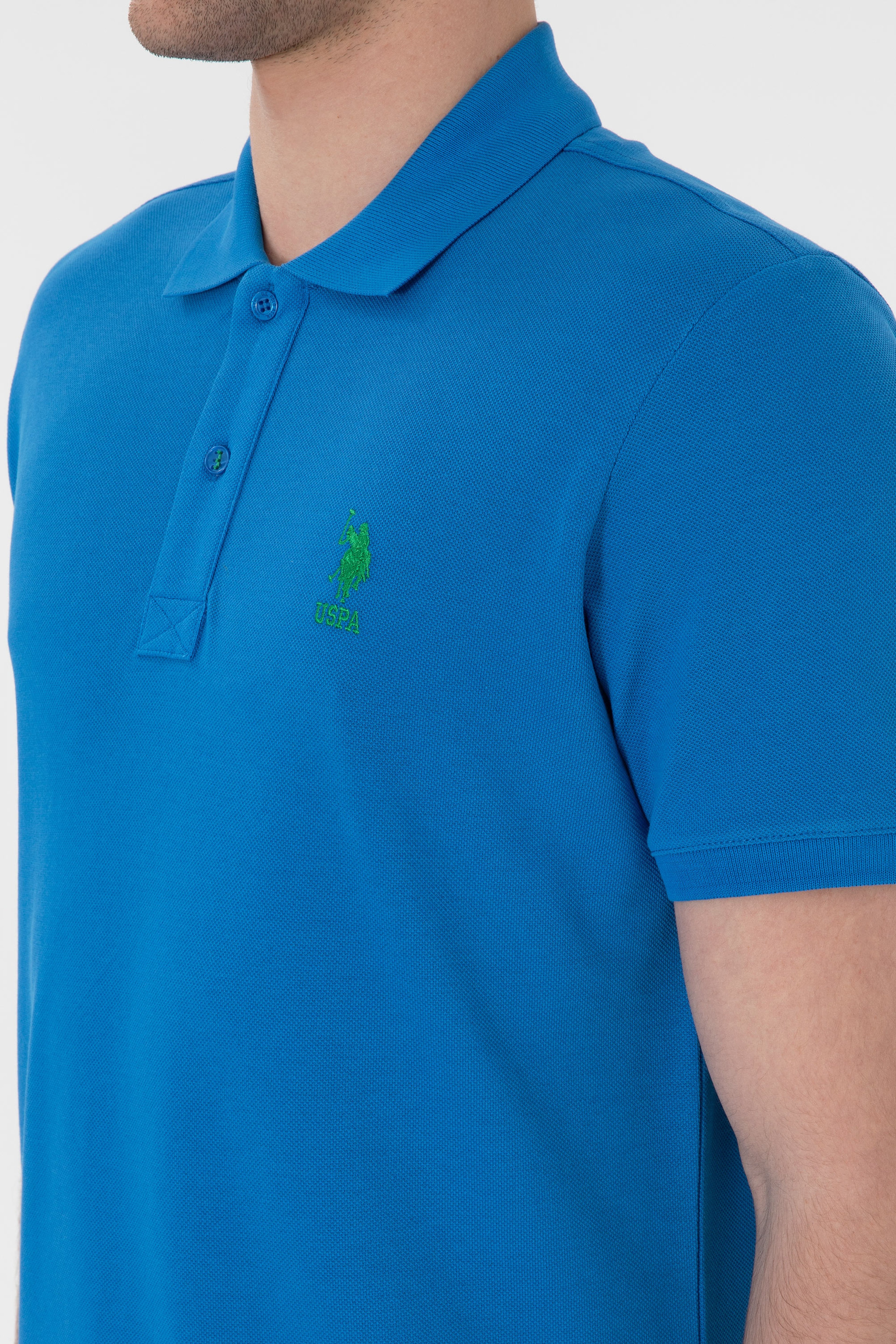 Erkek Slim Fit Polo Yaka Kobalt Basic Tişört - Image 7
