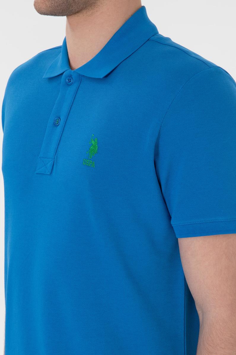 Erkek Slim Fit Polo Yaka Kobalt Basic Tişört