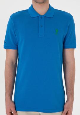 Erkek Slim Fit Polo Yaka Kobalt Basic Tişört - 50298041203