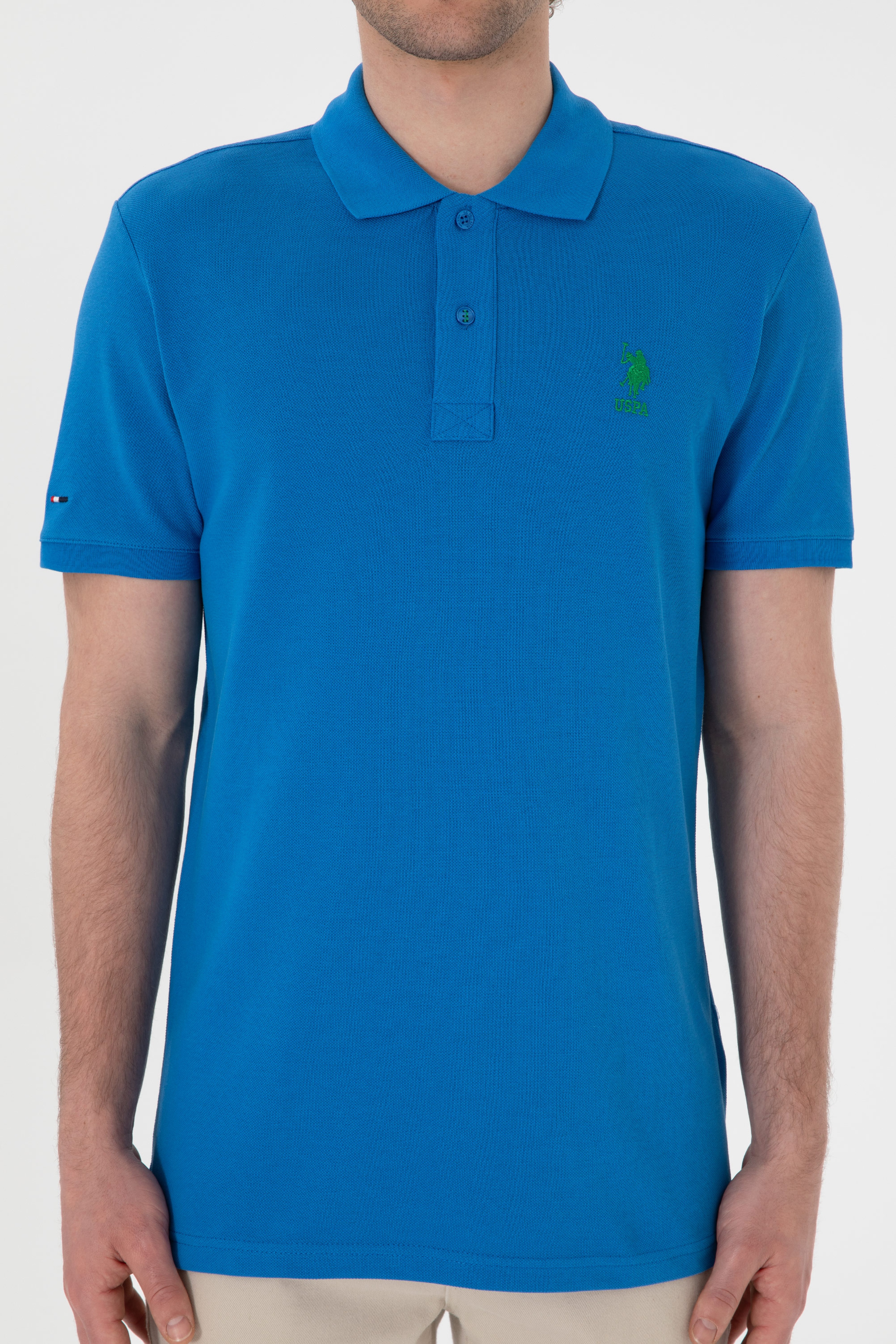 Erkek Slim Fit Polo Yaka Kobalt Basic Tişört