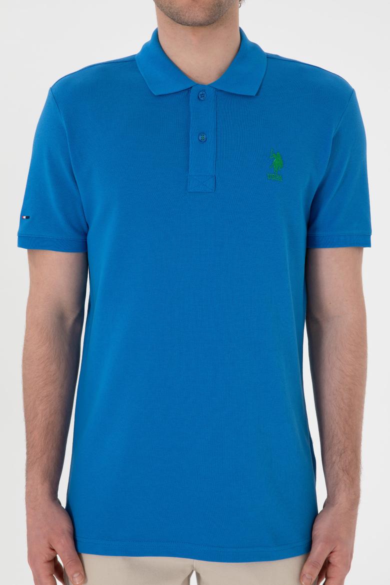 Erkek Slim Fit Polo Yaka Kobalt Basic Tişört - 50298041203