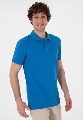 Erkek Slim Fit Polo Yaka Kobalt Basic Tişört - 50298041203