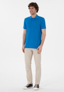 Erkek Slim Fit Polo Yaka Kobalt Basic Tişört - 50298041203