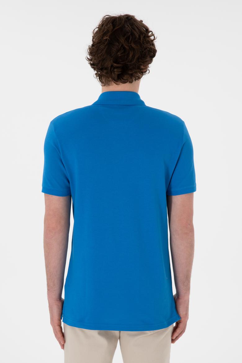 Erkek Slim Fit Polo Yaka Kobalt Basic Tişört - 50298041203