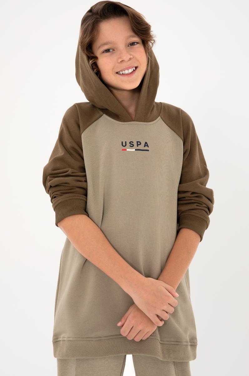 Erkek Çocuk Açık Haki Kapüşonlu Sweatshirt