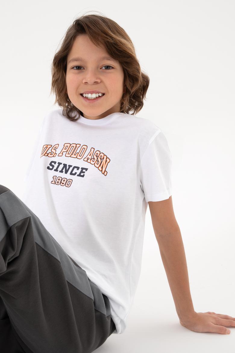 Erkek Çocuk Beyaz Bisiklet Yaka Tişört