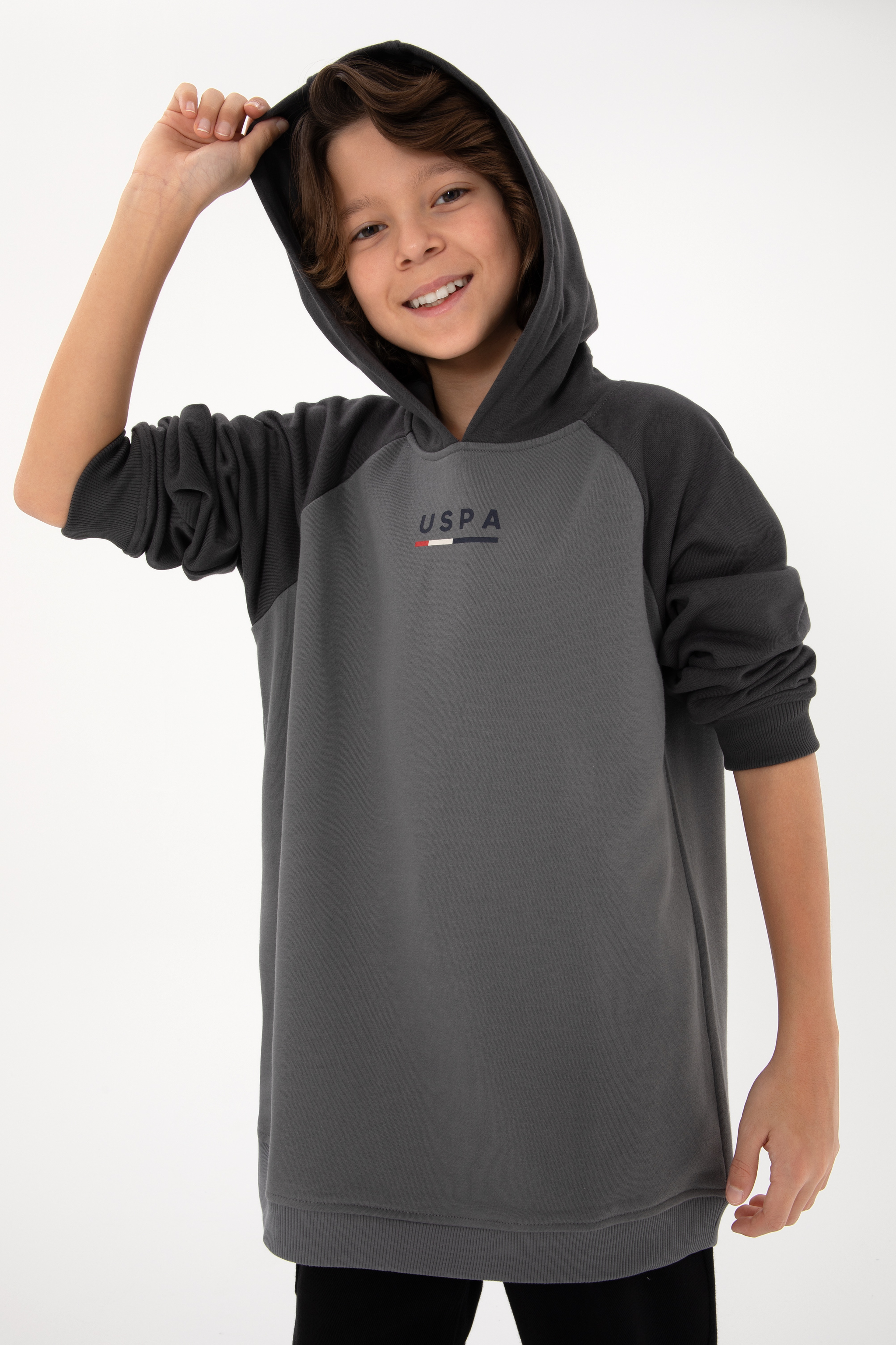 Erkek Çocuk Gri Kapüşonlu Sweatshirt - Image 2