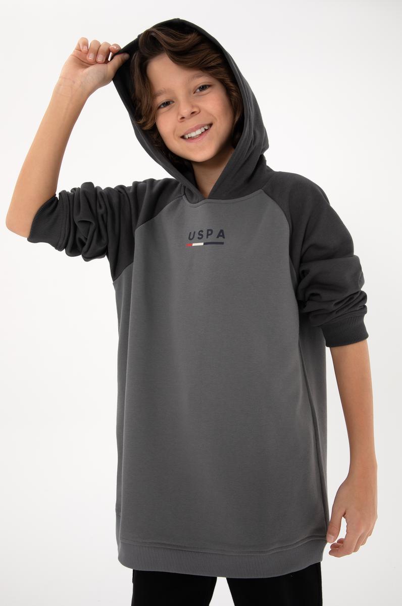 Erkek Çocuk Gri Kapüşonlu Sweatshirt