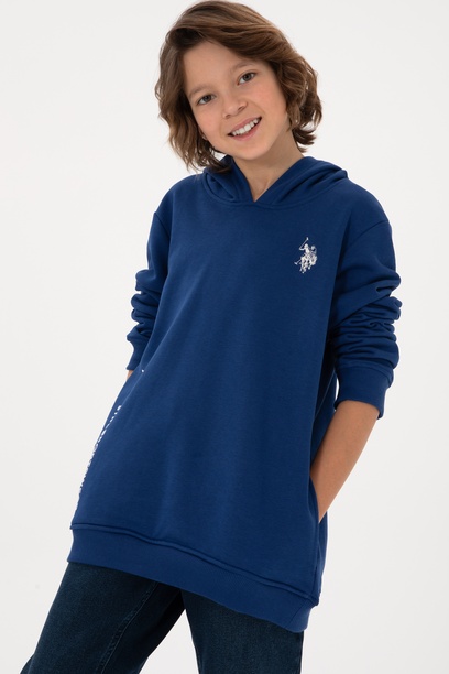 Erkek Çocuk İndigo Kapüşonlu Sweatshirt