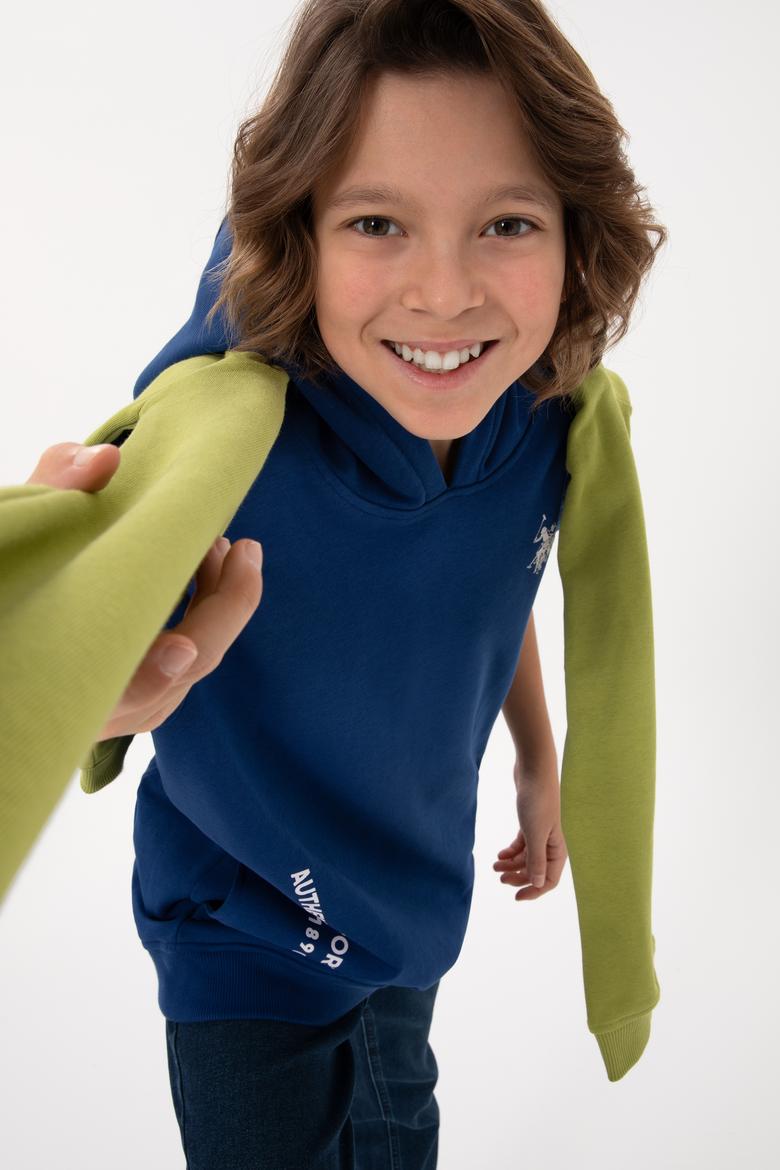 Erkek Çocuk İndigo Kapüşonlu Sweatshirt