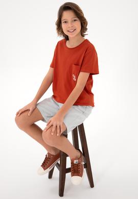 Erkek Çocuk Kiremit Bisiklet Yaka Tişört - 50298096031