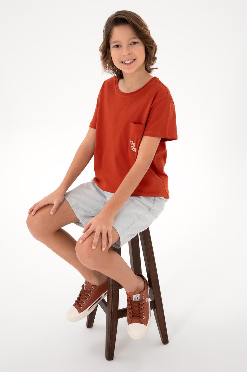 Erkek Çocuk Kiremit Bisiklet Yaka Tişört