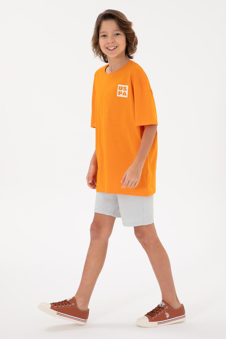 Erkek Çocuk Turuncu Oversize Bisiklet Yaka Tişört - 50295447128