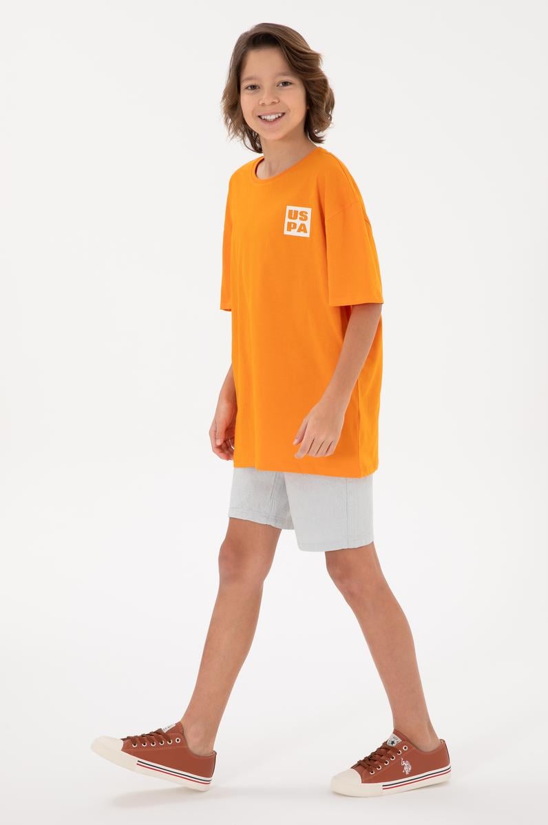 Erkek Çocuk Turuncu Oversize Bisiklet Yaka Tişört