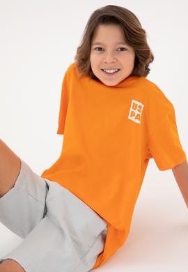 Erkek Çocuk Turuncu Oversize Bisiklet Yaka Tişört - 50295447128