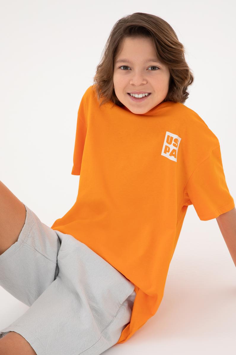 Erkek Çocuk Turuncu Oversize Bisiklet Yaka Tişört