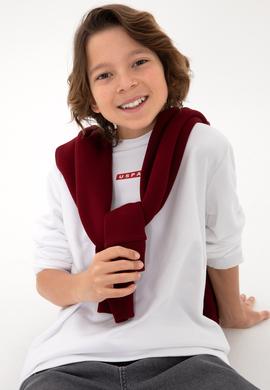 Erkek Çocuk Beyaz Bisiklet Yaka Sweatshirt - 50293567015