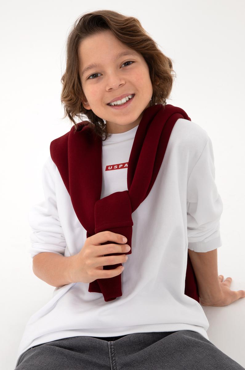 Erkek Çocuk Beyaz Bisiklet Yaka Sweatshirt