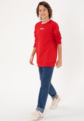 Erkek Çocuk Kırmızı Bisiklet Yaka Sweatshirt - 50293567007