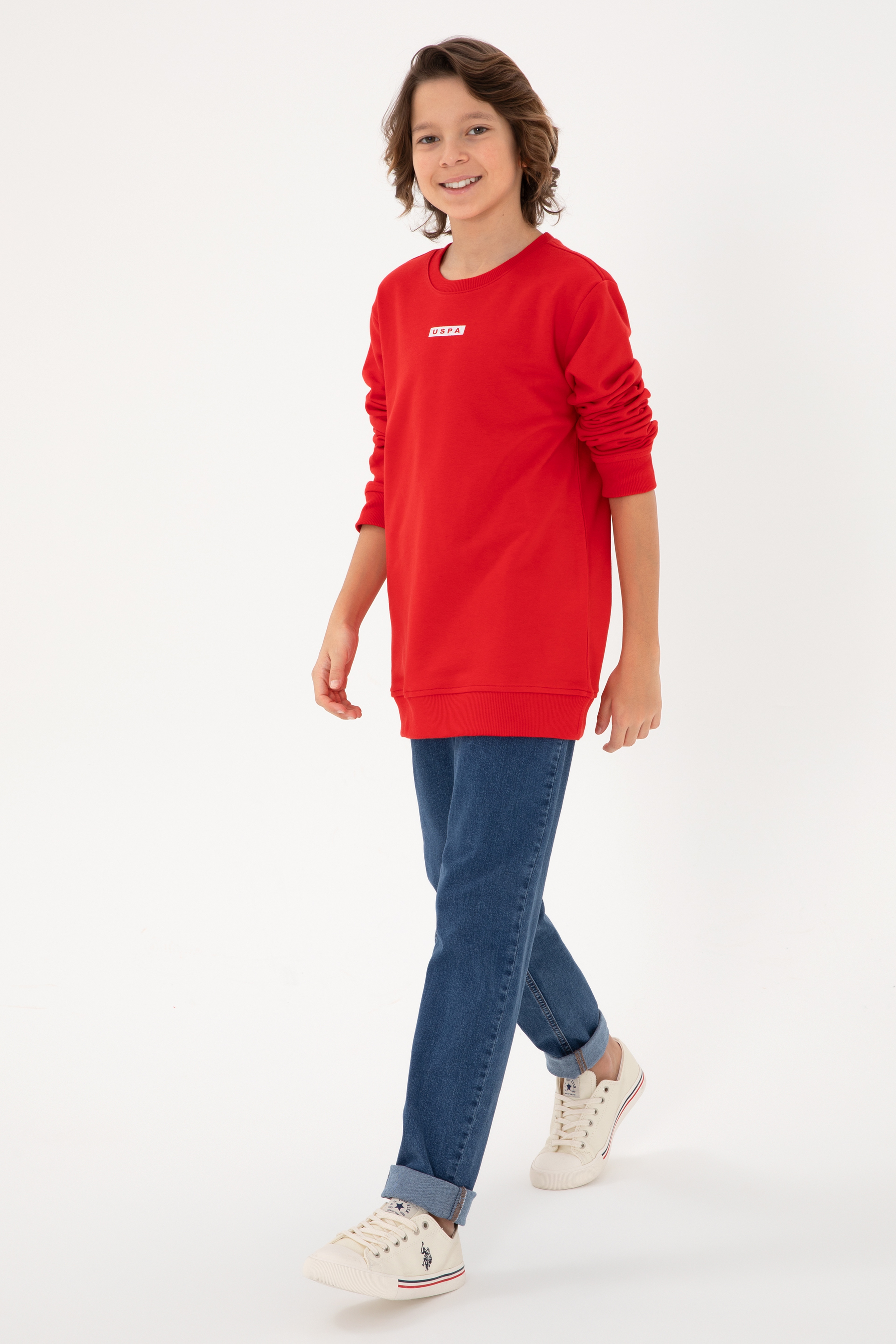 Erkek Çocuk Kırmızı Bisiklet Yaka Sweatshirt - Image 2