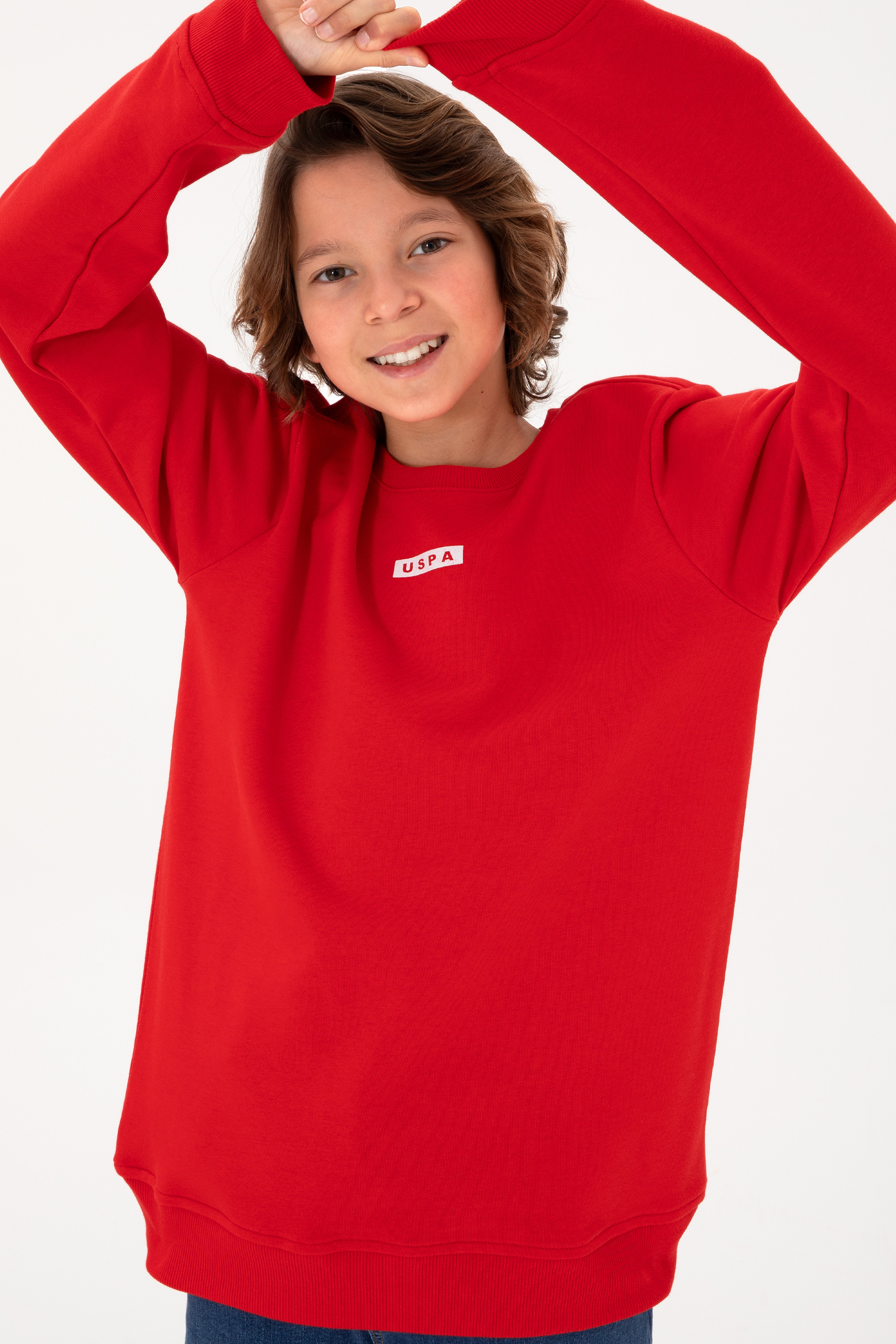 Erkek Çocuk Kırmızı Bisiklet Yaka Sweatshirt - Image 1