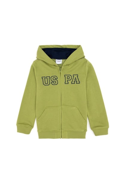 Erkek Çocuk Fermuarlı Kapüşonlu Basic Fıstık Yeşili Sweatshirt