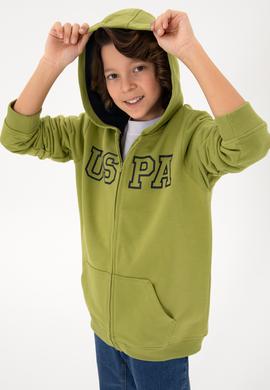 Erkek Çocuk Fermuarlı Kapüşonlu Basic Fıstık Yeşili Sweatshirt - 50293472078