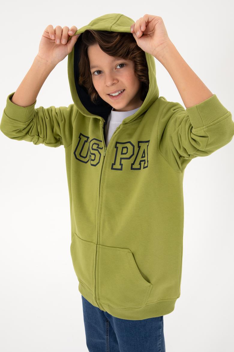 Erkek Çocuk Fermuarlı Kapüşonlu Basic Fıstık Yeşili Sweatshirt