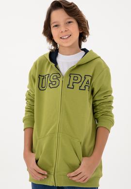 Erkek Çocuk Fermuarlı Kapüşonlu Basic Fıstık Yeşili Sweatshirt - 50293472078