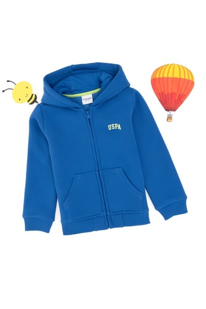 Erkek Çocuk Fermuarlı Kobalt Şardonlu Kapüşonlu Sweatshirt