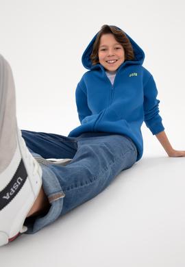 Erkek Çocuk Fermuarlı Kobalt Şardonlu Kapüşonlu Sweatshirt - 50295127017