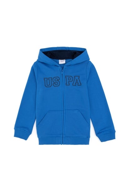Erkek Çocuk Fermuarlı Kapüşonlu Basic Kobalt Sweatshirt