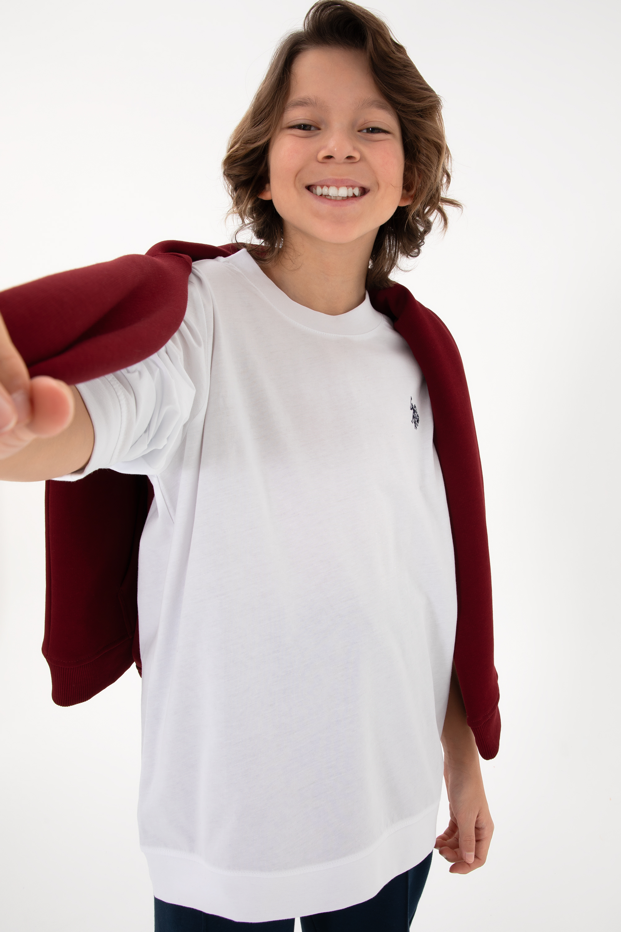 Erkek Çocuk Beyaz Basic Bisiklet Yaka Sweatshirt - Image 2