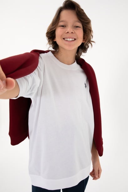 Erkek Çocuk Beyaz Basic Bisiklet Yaka Sweatshirt