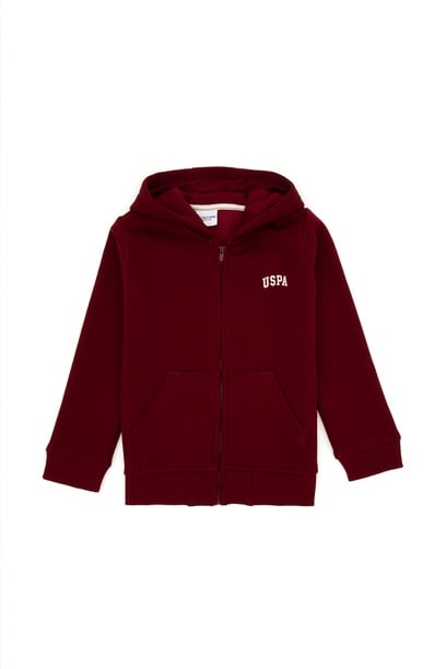 Erkek Çocuk Fermuarlı Bordo Şardonlu Kapüşonlu Sweatshirt