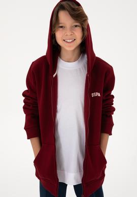 Erkek Çocuk Fermuarlı Bordo Şardonlu Kapüşonlu Sweatshirt - 50295127038