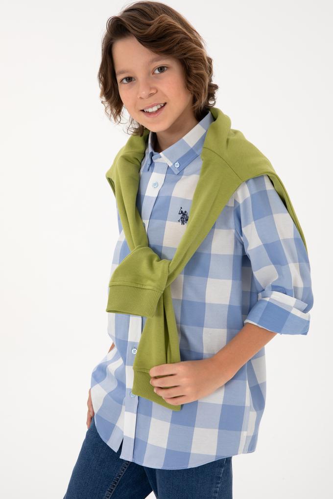 Erkek Çocuk Açık Mavi Ekose Uzun Kollu Gömlek
