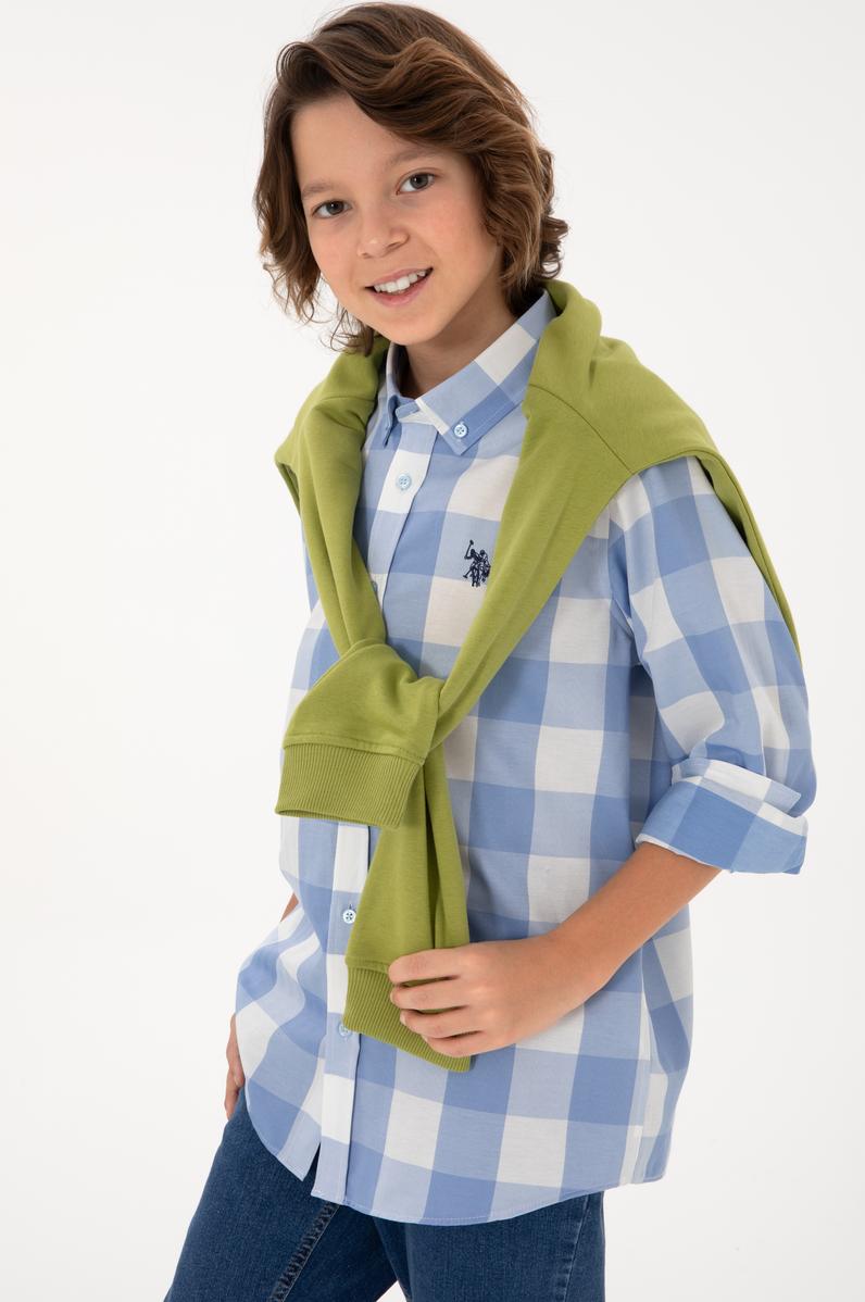 Erkek Çocuk Açık Mavi Ekose Uzun Kollu Gömlek