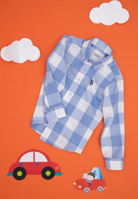 Erkek Çocuk Açık Mavi Ekose Uzun Kollu Gömlek - 50297395009