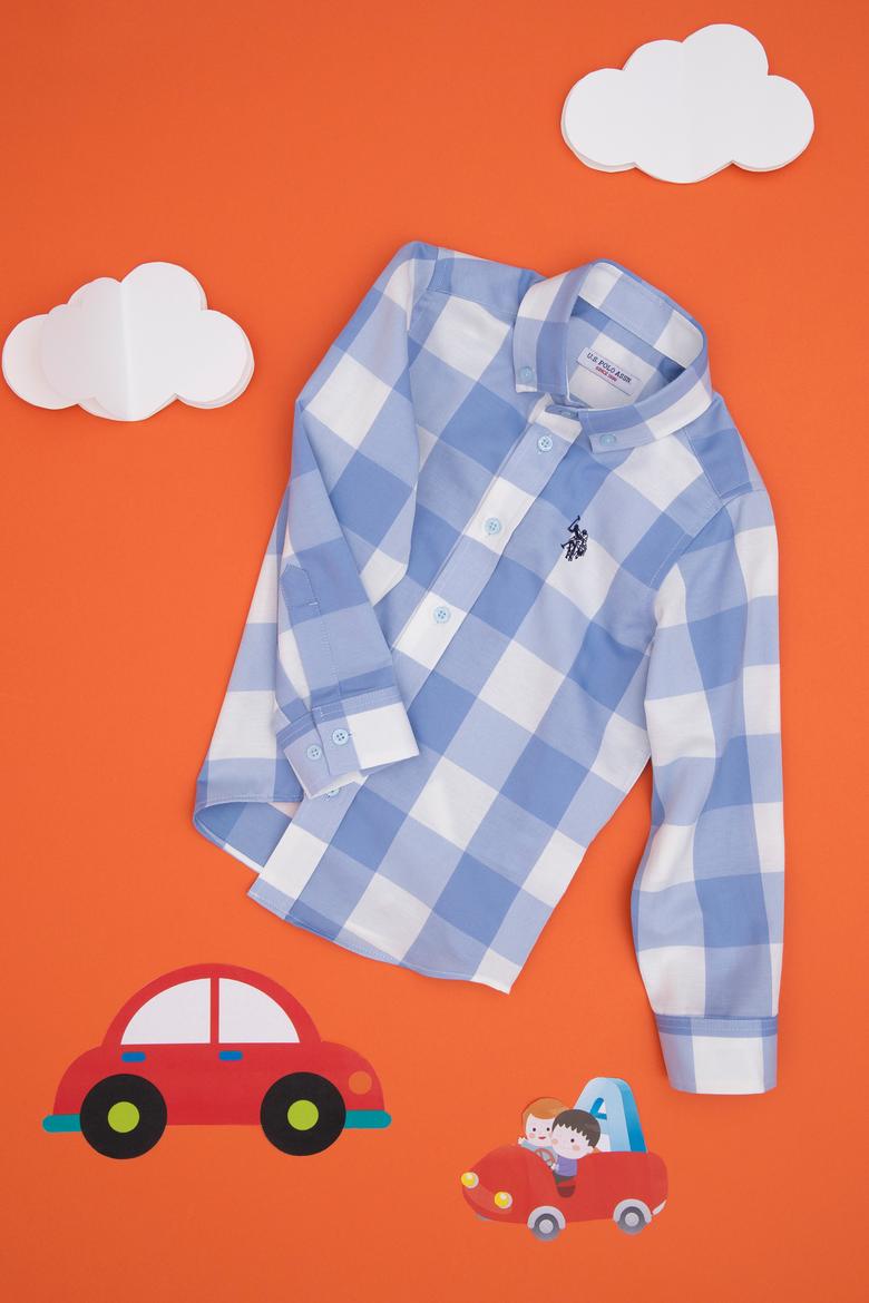 Erkek Çocuk Açık Mavi Ekose Uzun Kollu Gömlek - 50297395009