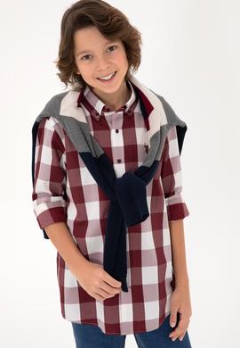Erkek Çocuk Bordo Ekose Uzun Kollu Gömlek - 50297395021