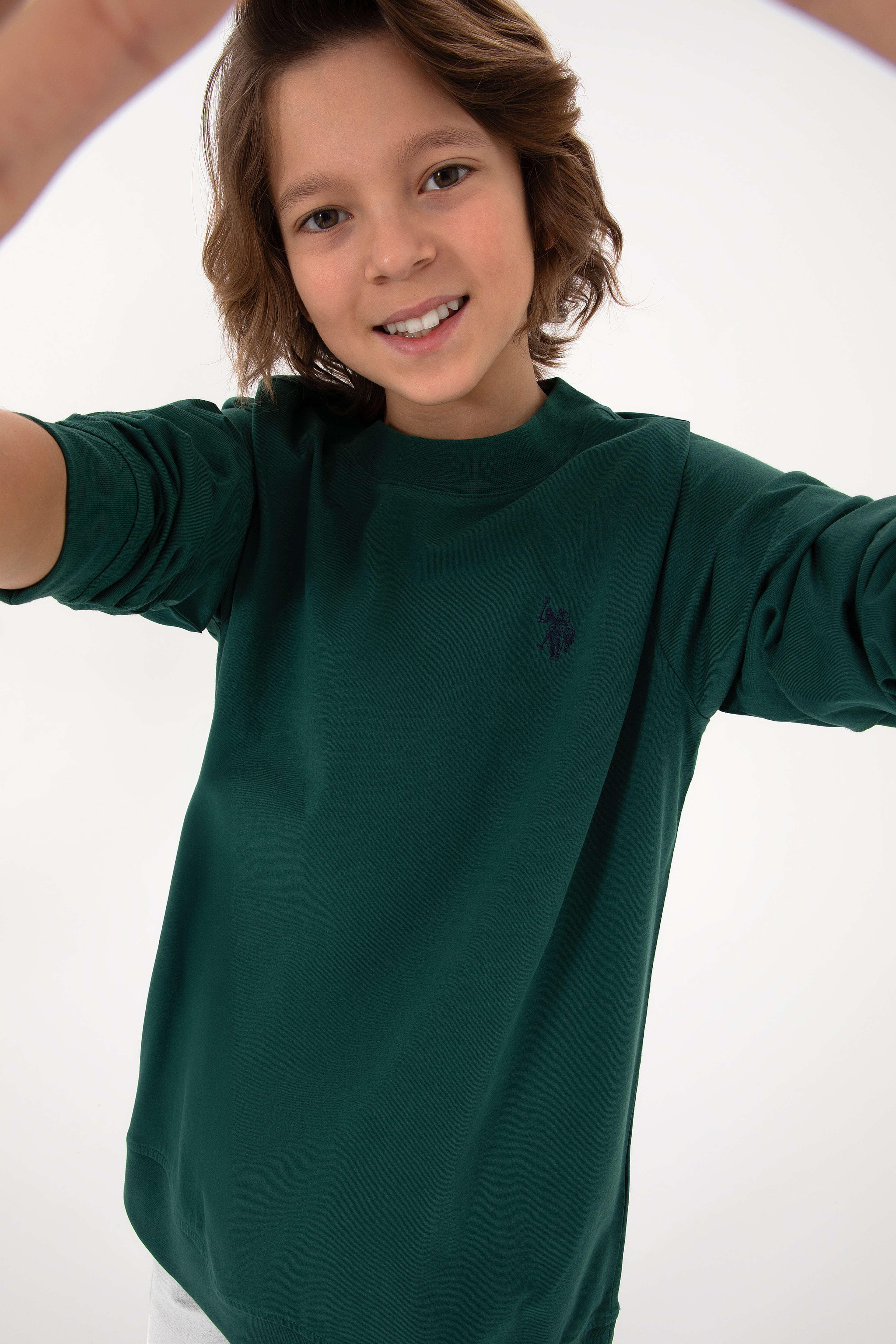 Erkek Çocuk Koyu Yeşil Basic Bisiklet Yaka Sweatshirt - Image 1