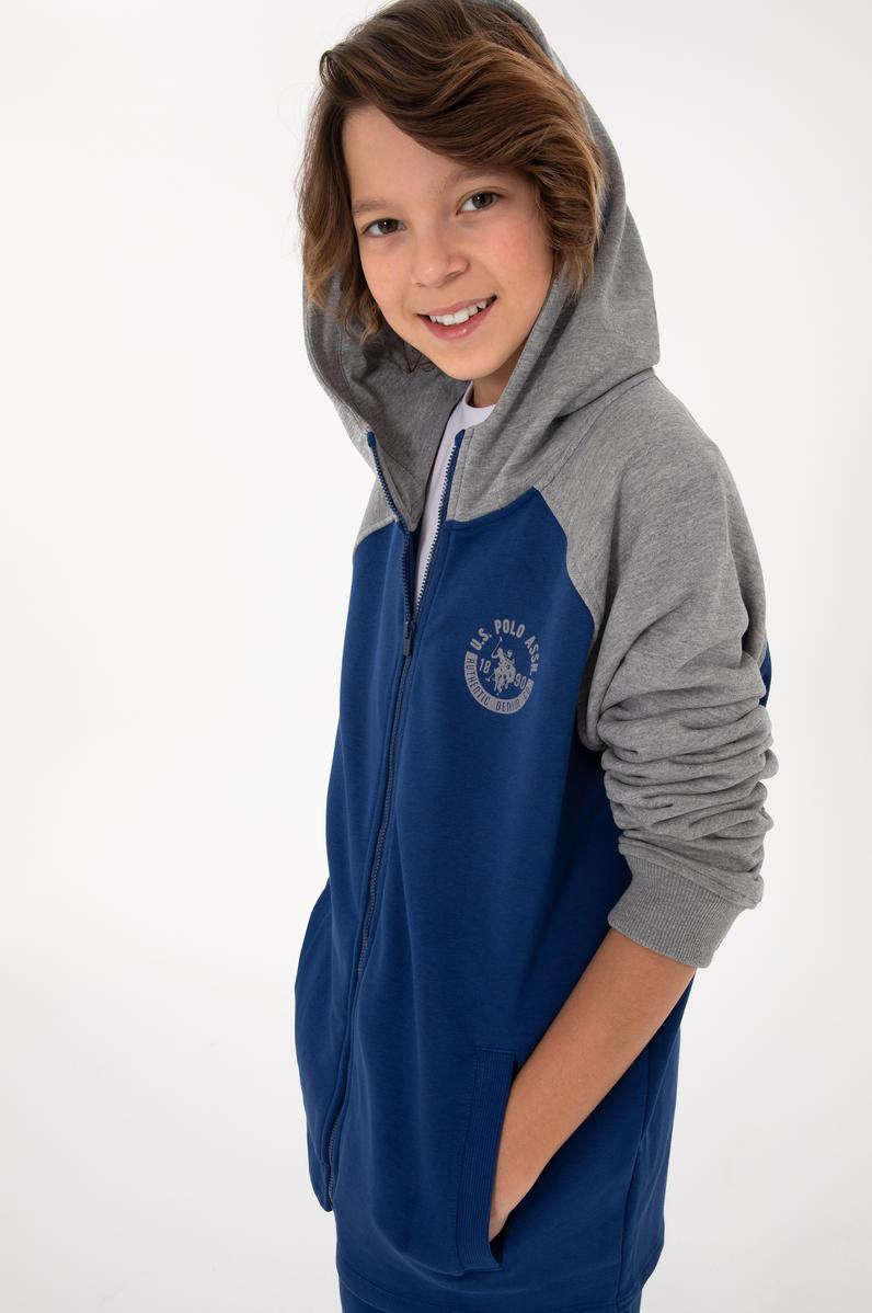 Erkek Çocuk Fermuarlı Kapüşonlu İndigo Sweatshirt