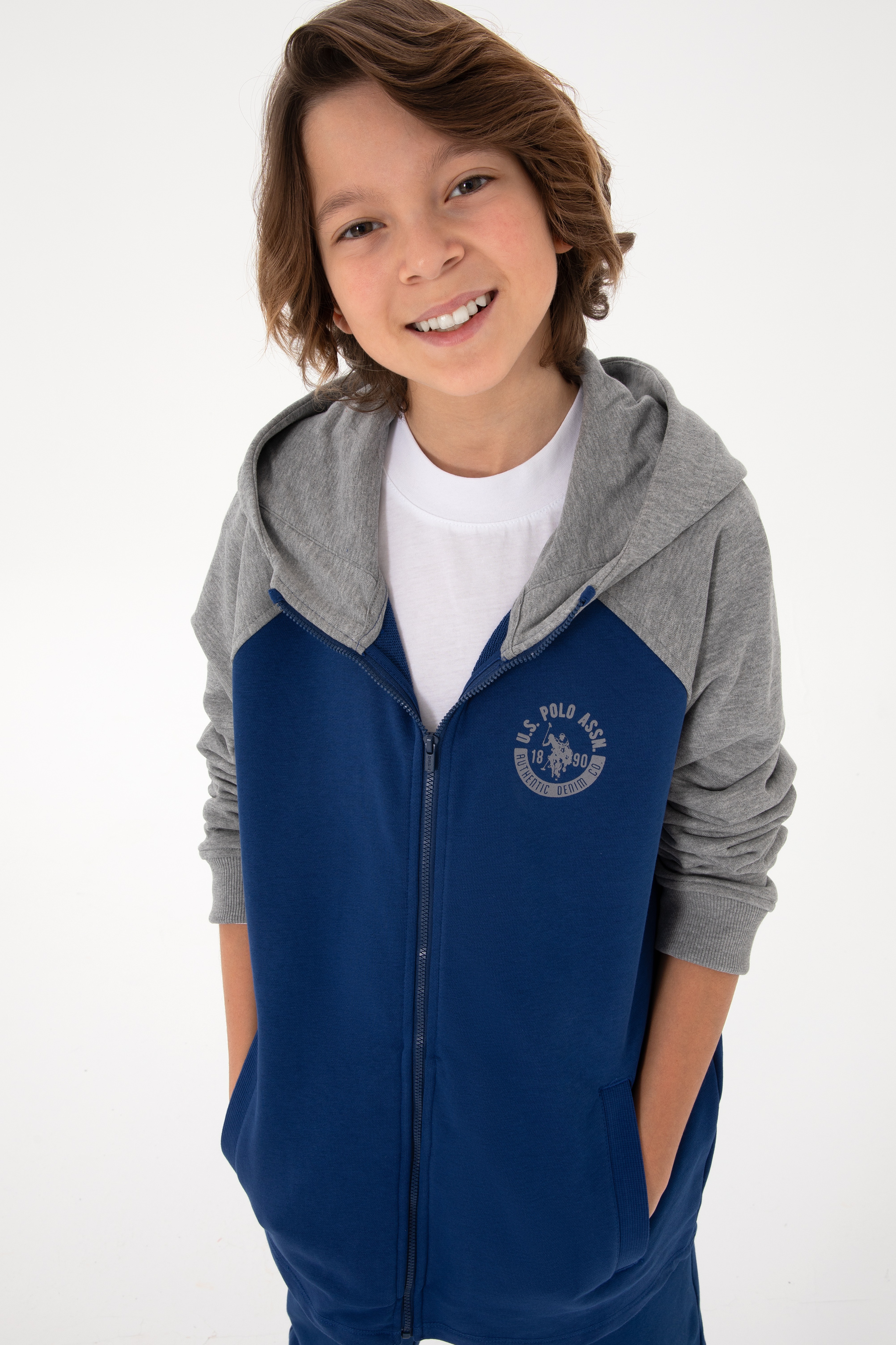 Erkek Çocuk Fermuarlı Kapüşonlu İndigo Sweatshirt - Image 1