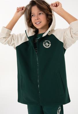 Erkek Çocuk Fermuarlı Kapüşonlu Koyu Yeşil Sweatshirt - 50293498018