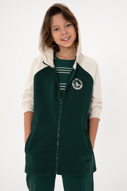 Erkek Çocuk Fermuarlı Kapüşonlu Koyu Yeşil Sweatshirt