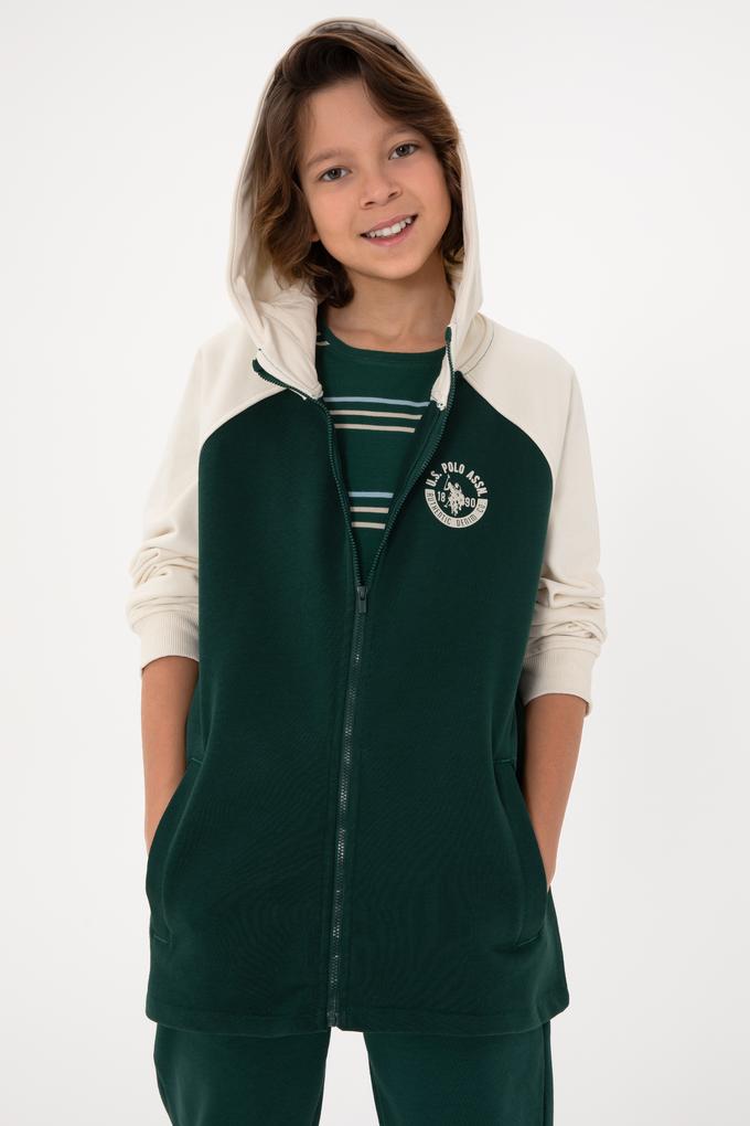 Erkek Çocuk Fermuarlı Kapüşonlu Koyu Yeşil Sweatshirt